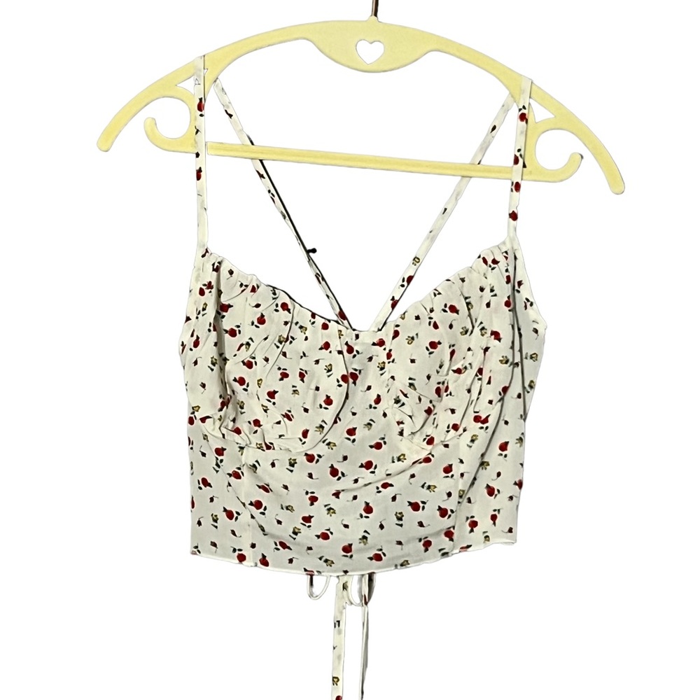 Romwe Women’s Pale Yellow Ditsy Floral Ruched Bust Cami Tie Back Crop Top